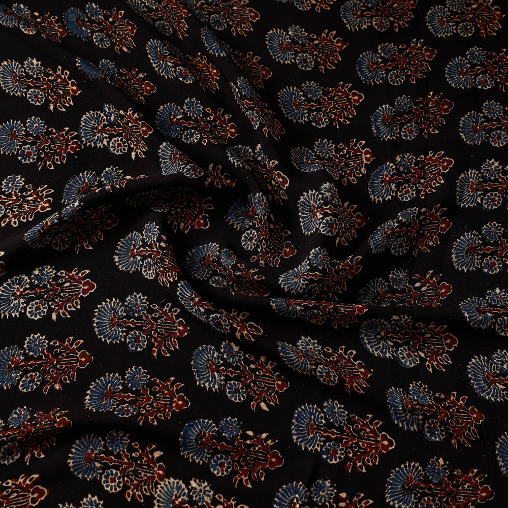 Black Butta Ajrakh Hand Block Printed Modal Silk Fabric