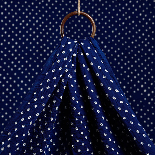 Royal Blue And White Kutch Bandhani Tie-Dye Mul Cotton Fabric