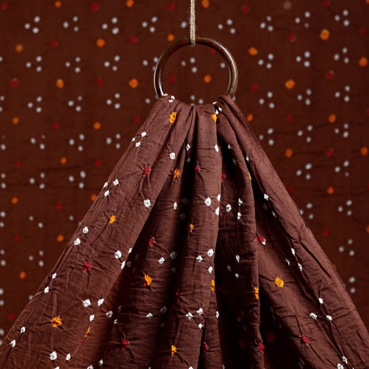 Cinnamon Brown Kutch Bandhani Tie-Dye Mul Cotton Fabric