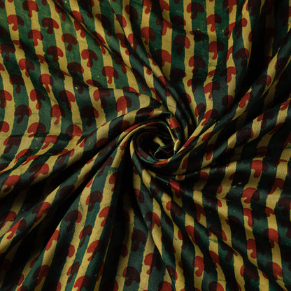 Green - Special Modal Silk Vanaspati Hand Block Printed Fabric
