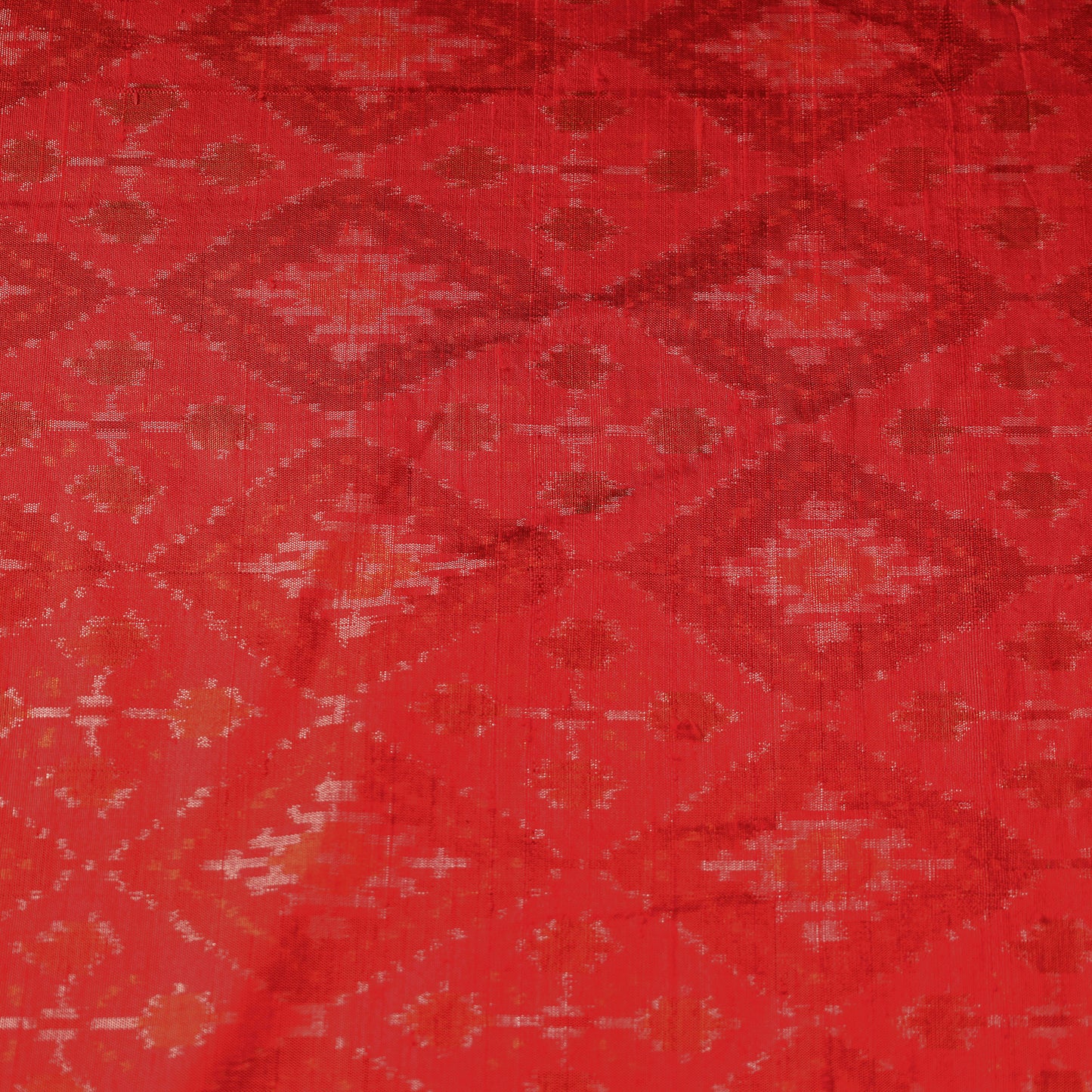 Red - Tangerine Pochampally Ikat Raw Silk Pure Handloom Fabric