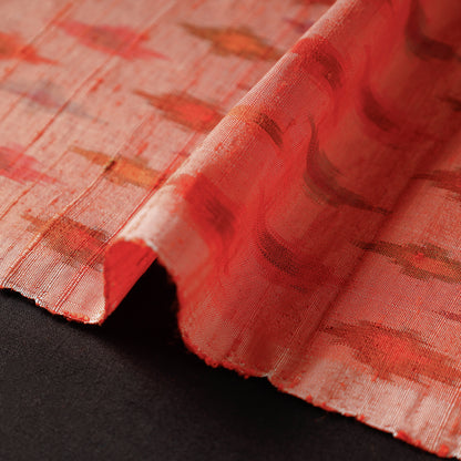 Peach Orange With Motifs Pochampally Ikat Raw Silk Pure Handloom Fabric
