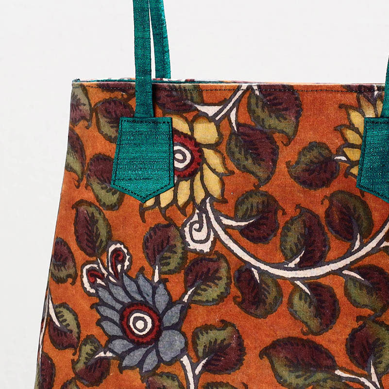 Orange - Handpainted Kalamkari Natural Dyed Cotton Shoulder Bag