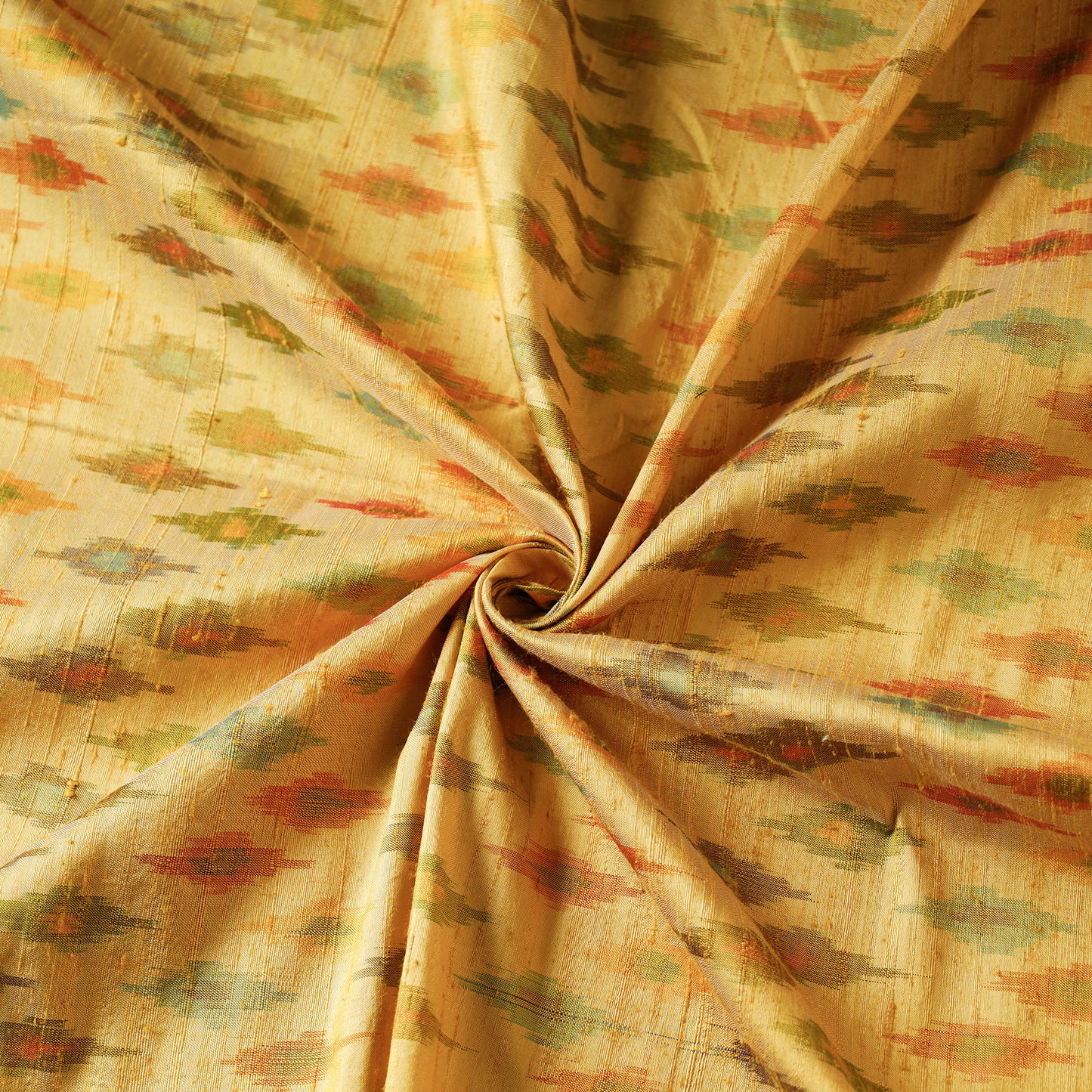 Multicoloured Motifs Yellow Pochampally Ikat Raw Silk Pure Handloom Fabric