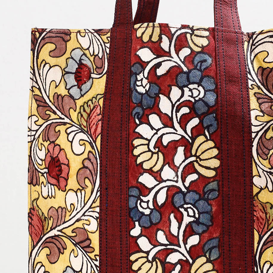 Yellow - Handpainted Kalamkari Natural Dyed Cotton Shoulder Bag