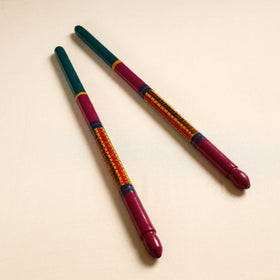  Handmade Lacquered Wooden Garba Dandiya Sticks 