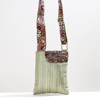 Green - Handpainted Kalamkari Natural Dyed Ghicha Silk Sling Bag