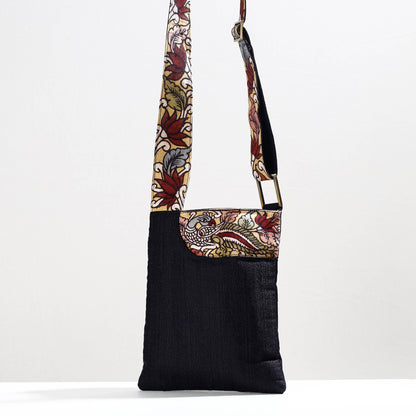 Black - Handpainted Kalamkari Natural Dyed Ghicha Silk Sling Bag