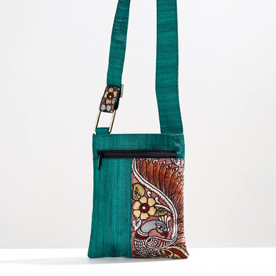 Green - Handpainted Kalamkari Natural Dyed Ghicha Silk Sling Bag