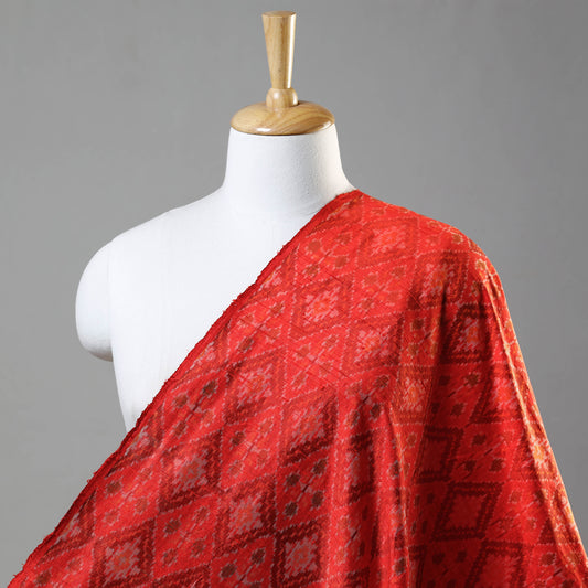 Red - Pochampally Ikat Raw Silk Pure Handloom Fabric