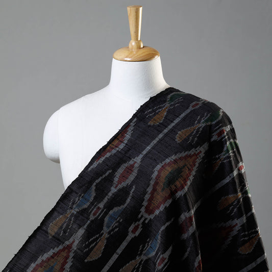 Black - Pochampally Ikat Raw Silk Pure Handloom Fabric