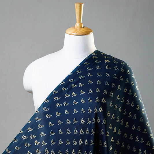 Blue - Ajrakh Hand Block Printed Modal Silk Fabric