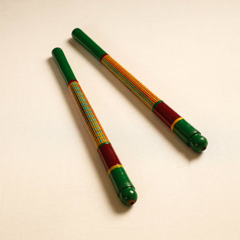 Handmade Lacquered Wooden Garba Dandiya Sticks (Set of 2)