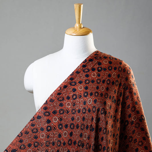 Orange - Ajrakh Hand Block Printed Modal Silk Fabric