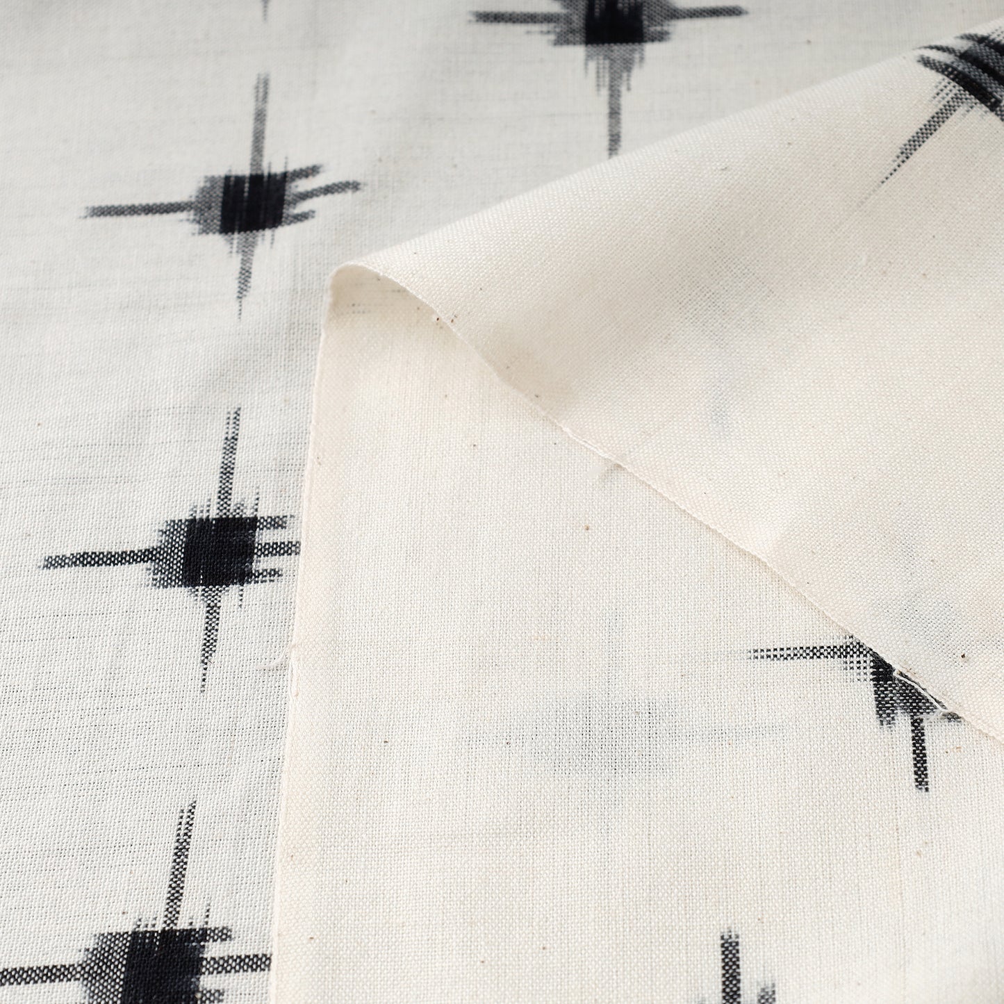 White - Pochampally Double Ikat Handloom Cotton Fabric 07