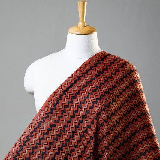 Orange Chevron Ajrakh Hand Block Printed Modal Silk Fabric