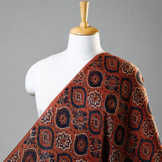 Burnt Orange Multi Floral Ajrakh Hand Block Printed Modal Silk Fabric
