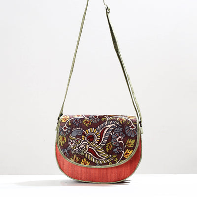 Orange - Handpainted Kalamkari Natural Dyed Ghicha Silk Sling Bag