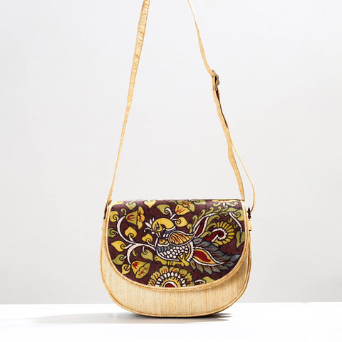 Yellow - Handpainted Kalamkari Natural Dyed Ghicha Silk Sling Bag