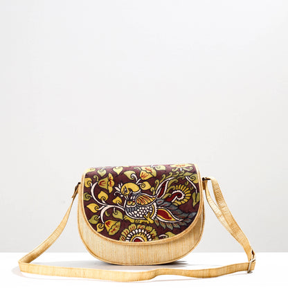 Yellow - Handpainted Kalamkari Natural Dyed Ghicha Silk Sling Bag