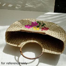 Beige Handcrafted Natural Water Reed Embroidered Hand Bag