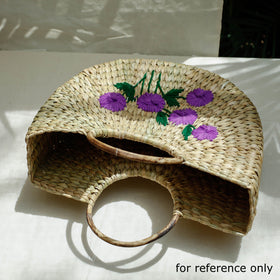 Beige Handcrafted Natural Water Reed Embroidered Hand Bag