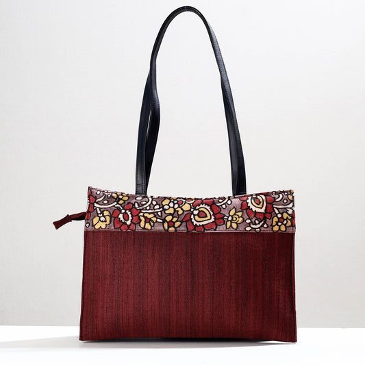 Maroon - Handpainted Kalamkari Natural Dyed Ghicha Silk Shoulder Bag