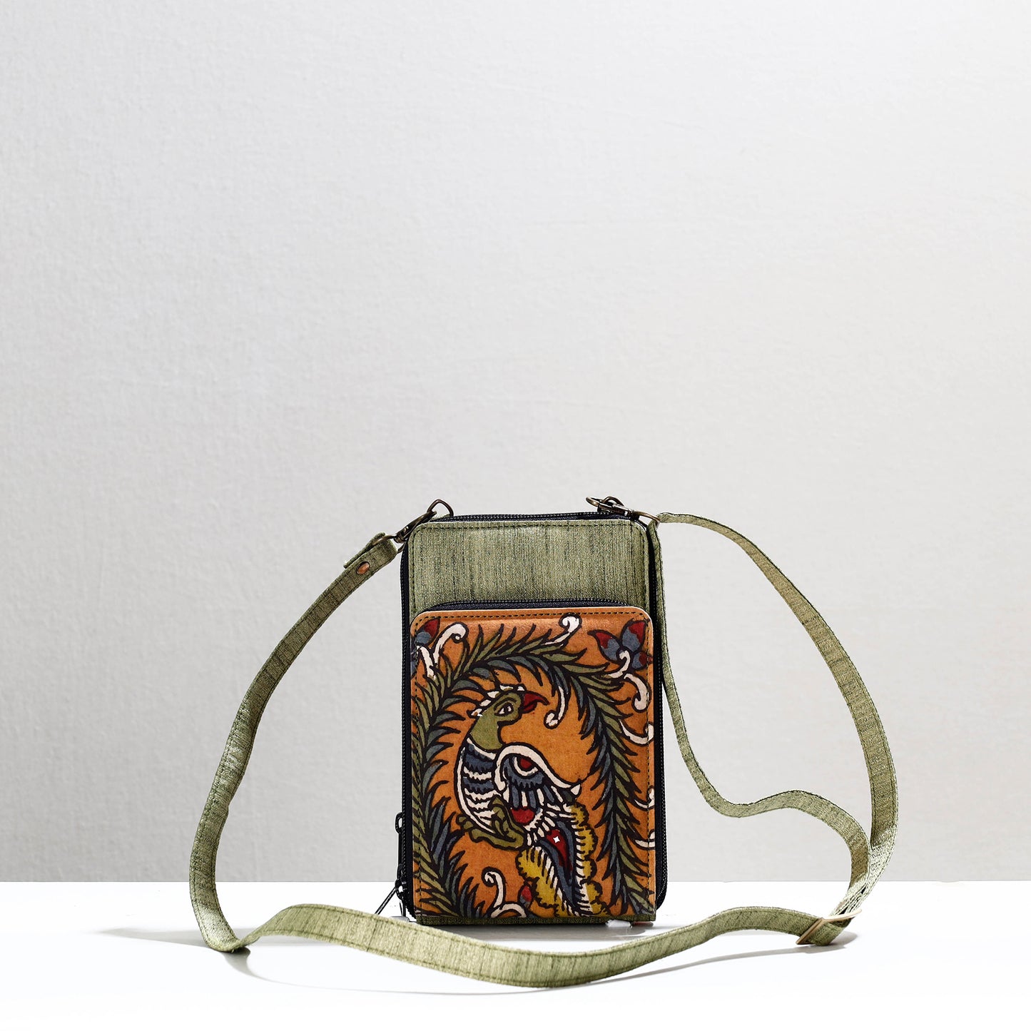 Green - Handpainted Kalamkari Natural Dyed Ghicha Silk Sling Bag