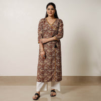 Red - Liana Flowers Bagru Hand Block Printed Cotton Straight Long Kurta 05