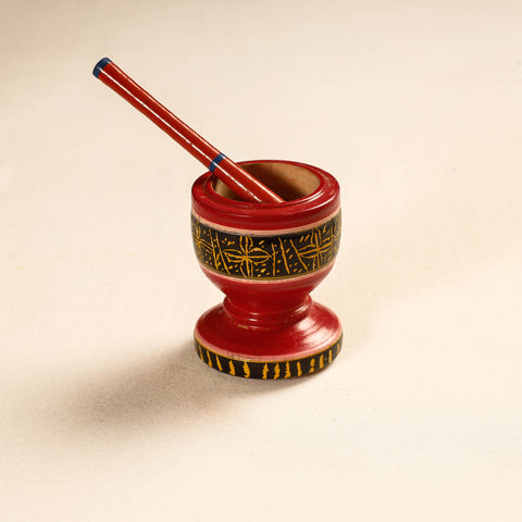  Handmade Lacquered Wooden Mortar & Pestle Set - Small 