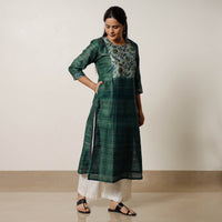 Dark Green Bhagalpuri Handwoven Desi Tussar Silk Long Kurta