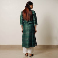 Dark Green Bhagalpuri Handwoven Desi Tussar Silk Long Kurta