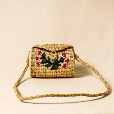 Brown - Handcrafted Natural Water Reed Embroidered Sling Bag