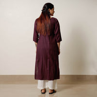 Dark Purple Tussar Silk Plain Long Kurta