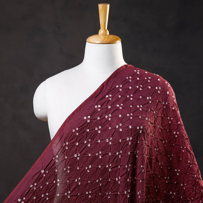 Maroon Kutch Bandhani Tie-Dye Chanderi Silk Fabric