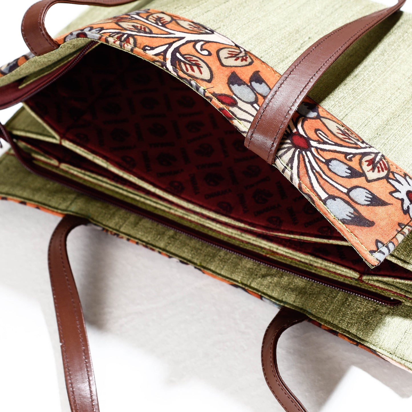 Green - Handpainted Kalamkari Natural Dyed Ghicha Silk Shoulder Bag