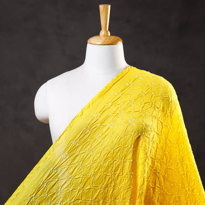 Sunshine Yellow Kutch Bandhani Tie-Dye Chanderi Silk Fabric