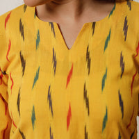 Yellow - Pochampally Ikat Weave Cotton Long Straight Kurta 04