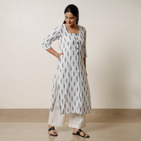 White Pochampally Ikat Weave Cotton Long Straight Kurta