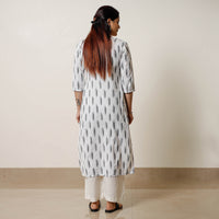 White Pochampally Ikat Weave Cotton Long Straight Kurta