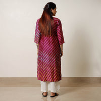 Maroon - Leheriya Tie-Dye Chanderi Silk Long Straight Kurta