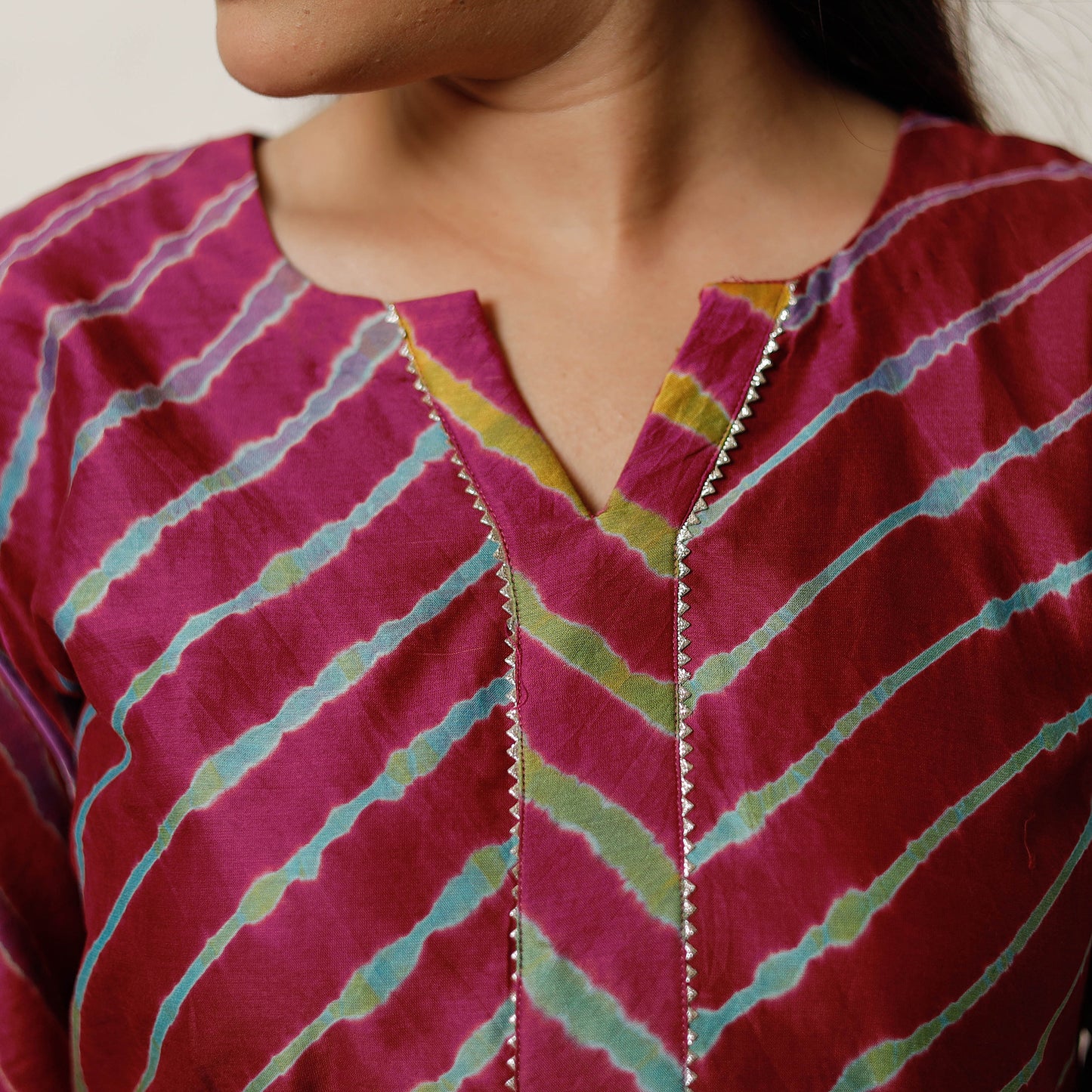 Maroon - Leheriya Tie-Dye Chanderi Silk Long Straight Kurta