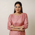 Pink - tussar silk plain long kurta - handcrafted