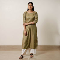 Moss Green - Tussar Silk Plain Long Kurta