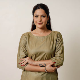 Moss green - tussar silk plain long kurta - handcrafted