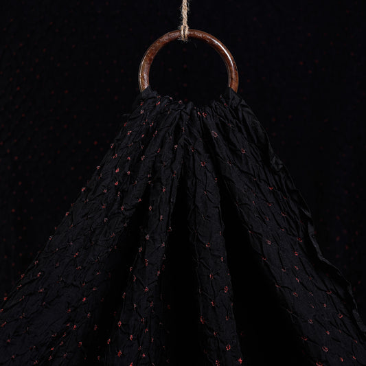 Smoky Black Kutch Bandhani Tie-Dye Chanderi Silk Fabric