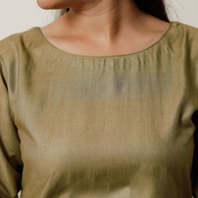 Moss green - tussar silk plain long kurta - handcrafted