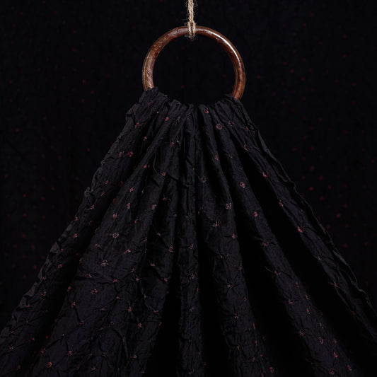 Black Kutch Bandhani Tie-Dye Chanderi Silk Fabric