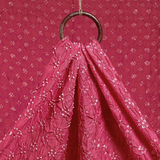 Glossy Rosy Pink Kutch Bandhani Tie-Dye Chanderi Silk Fabric
