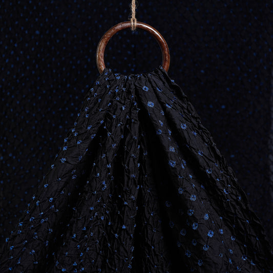 Black & Blue Kutch Bandhani Tie-Dye Chanderi Silk Fabric